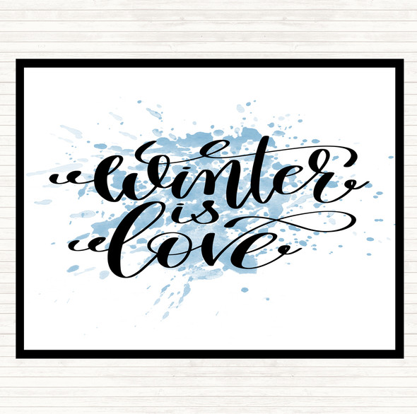 Blue White Christmas Winter Is Love Inspirational Quote Mouse Mat Pad