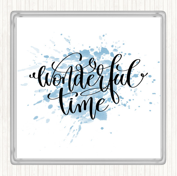 Blue White Christmas Wonderful Time Inspirational Quote Drinks Mat Coaster