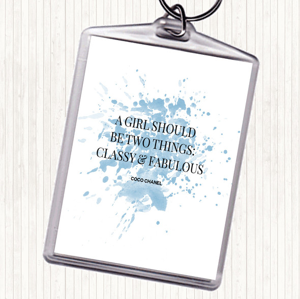 Blue White Coco Chanel Classy & Fabulous Inspirational Quote Bag Tag Keychain Keyring