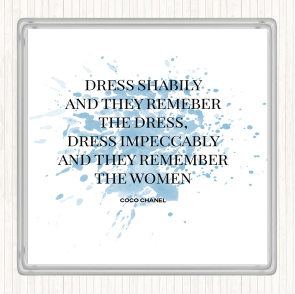 Blue White Coco Chanel Dress Inspirational Quote Drinks Mat Coaster
