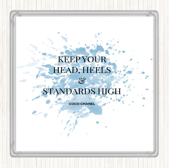 Blue White Coco Chanel High Standard & Heels Quote Drinks Mat Coaster