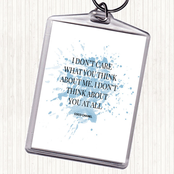 Blue White Coco Chanel I Don't Care What You Think Quote Bag Tag Keychain Keyring