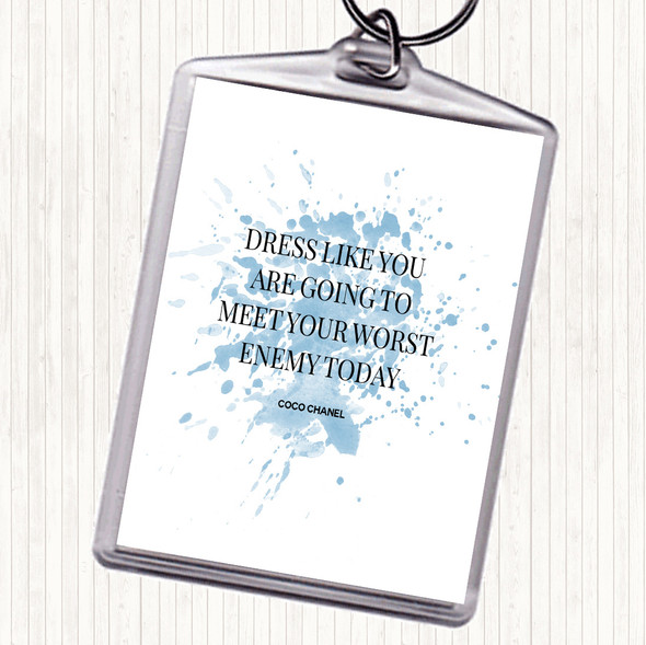 Blue White Coco Chanel Worst Enemy Inspirational Quote Bag Tag Keychain Keyring