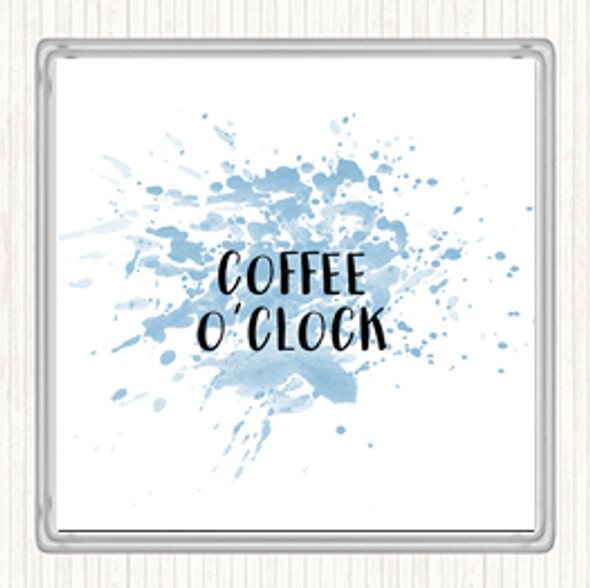Blue White Coffee O'clock Inspirational Quote Drinks Mat Coaster