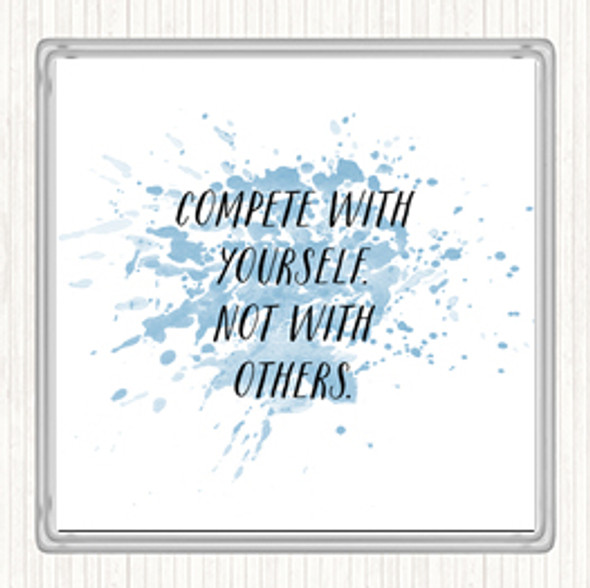 Blue White Compete With Yourself Inspirational Quote Drinks Mat Coaster