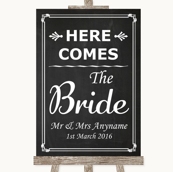 Chalk Style Here Comes Bride Aisle Sign Personalised Wedding Sign