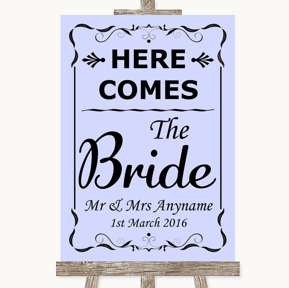 Lilac Here Comes Bride Aisle Sign Personalised Wedding Sign