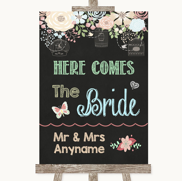 Shabby Chic Chalk Here Comes Bride Aisle Sign Personalised Wedding Sign