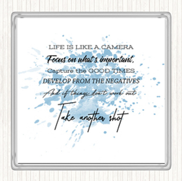 Blue White Develop From Negatives Inspirational Quote Drinks Mat Coaster