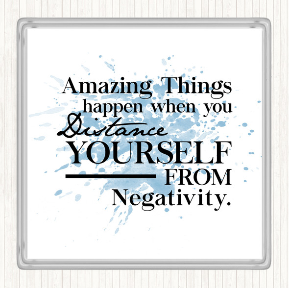 Blue White Distance Yourself From Negativity Quote Drinks Mat Coaster