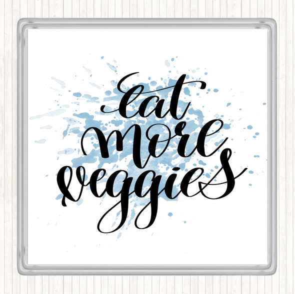 Blue White Eat More Veggies Inspirational Quote Drinks Mat Coaster