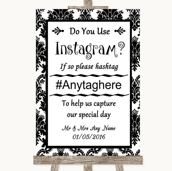 Black & White Damask Instagram Photo Sharing Personalised Wedding Sign
