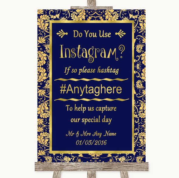 Blue & Gold Instagram Photo Sharing Personalised Wedding Sign