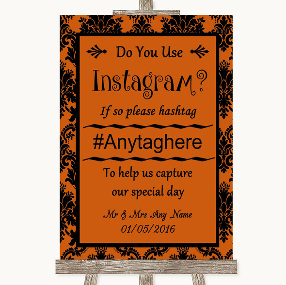 Burnt Orange Damask Instagram Photo Sharing Personalised Wedding Sign