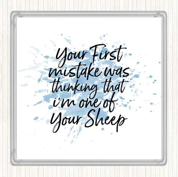 Blue White First Mistake Inspirational Quote Drinks Mat Coaster