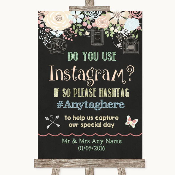 Shabby Chic Chalk Instagram Photo Sharing Personalised Wedding Sign