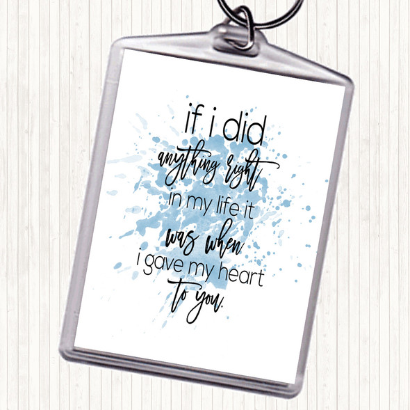 Blue White Anything Right Inspirational Quote Bag Tag Keychain Keyring