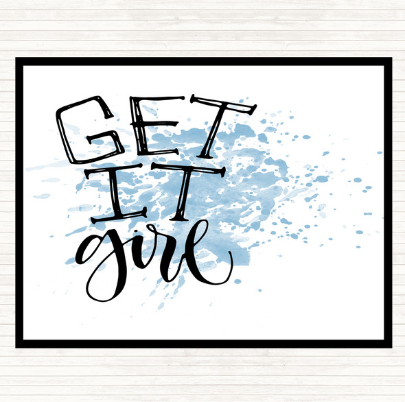 Blue White Get It Girl Inspirational Quote Mouse Mat Pad