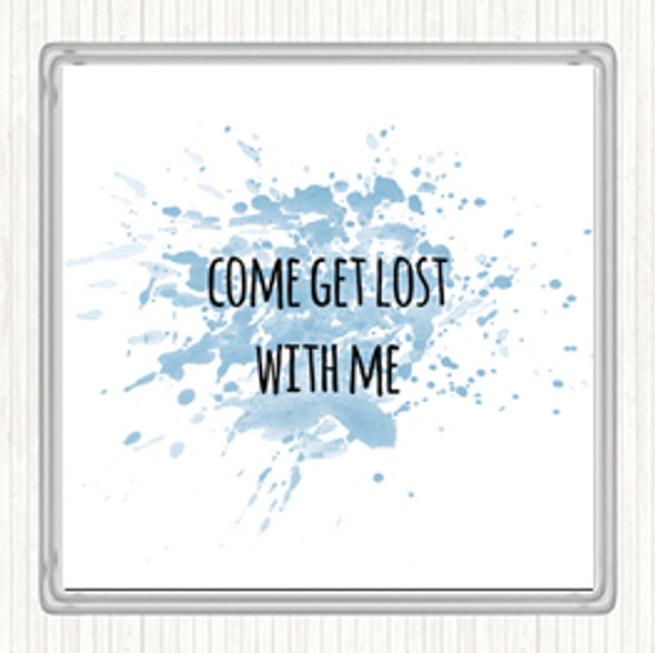 Blue White Get Lost Inspirational Quote Drinks Mat Coaster