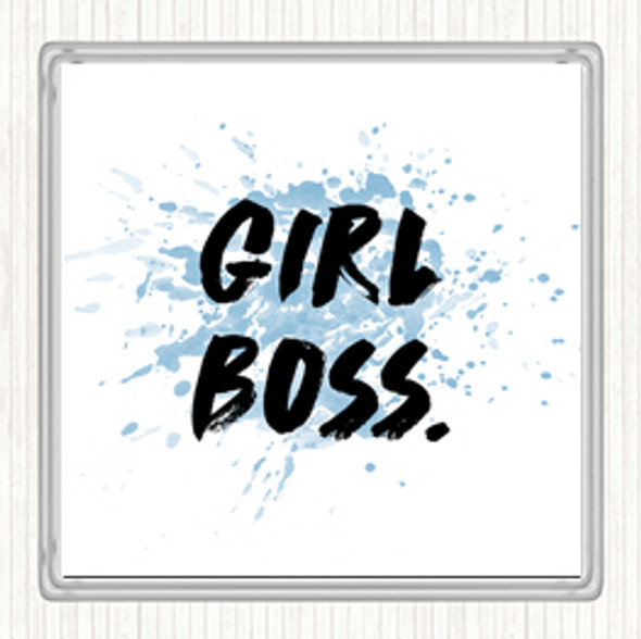 Blue White Girl Boss Bold Inspirational Quote Drinks Mat Coaster