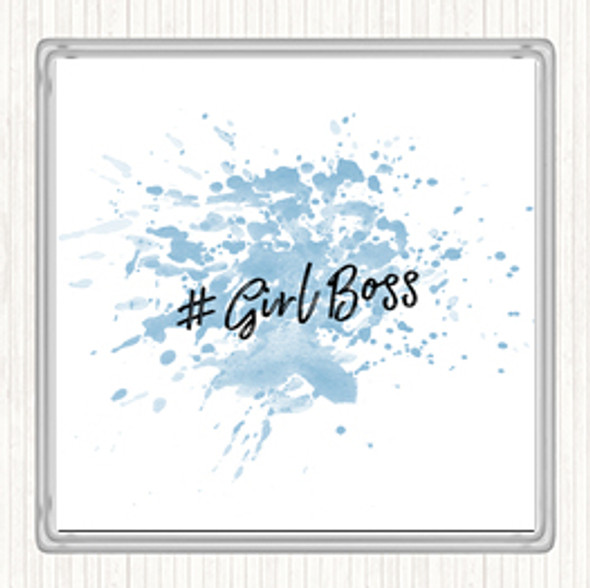 Blue White Girl Boss Inspirational Quote Drinks Mat Coaster