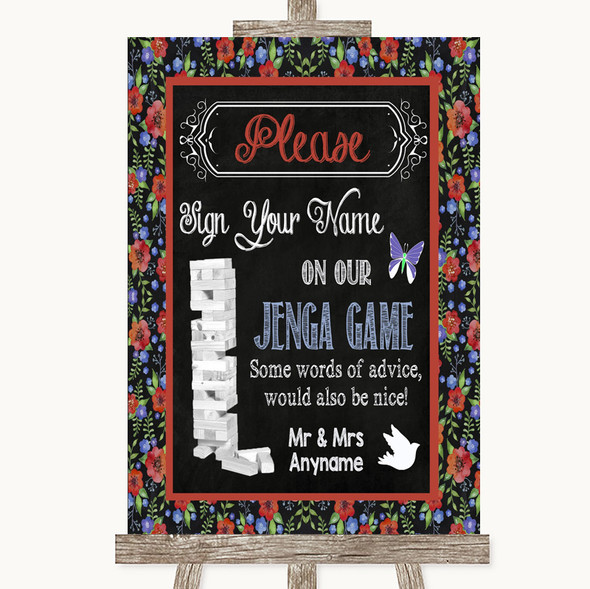 Floral Chalk Jenga Guest Book Personalised Wedding Sign