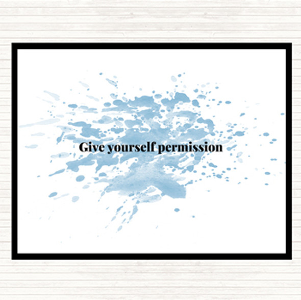Blue White Give Yourself Permission Inspirational Quote Mouse Mat Pad