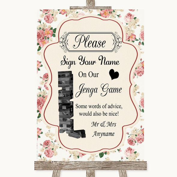 Vintage Roses Jenga Guest Book Personalised Wedding Sign