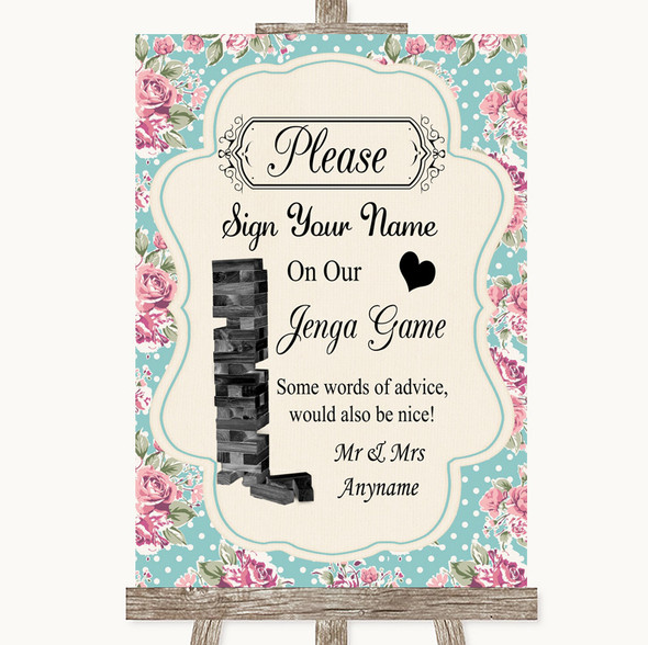 Vintage Shabby Chic Rose Jenga Guest Book Personalised Wedding Sign