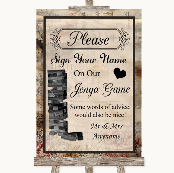 Vintage Jenga Guest Book Personalised Wedding Sign