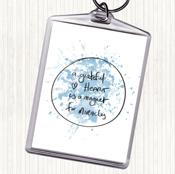 Blue White Grateful Heart Inspirational Quote Bag Tag Keychain Keyring