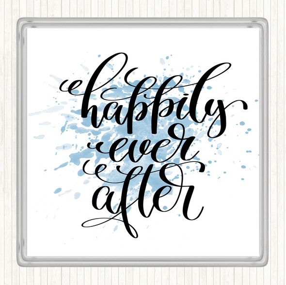 Blue White Happily Ever After Inspirational Quote Drinks Mat Coaster