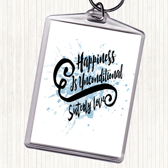 Blue White Happiness Is Inspirational Quote Bag Tag Keychain Keyring