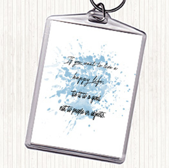 Blue White Happy Life Inspirational Quote Bag Tag Keychain Keyring