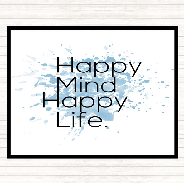 Blue White Happy Mind Happy Life Inspirational Quote Mouse Mat Pad