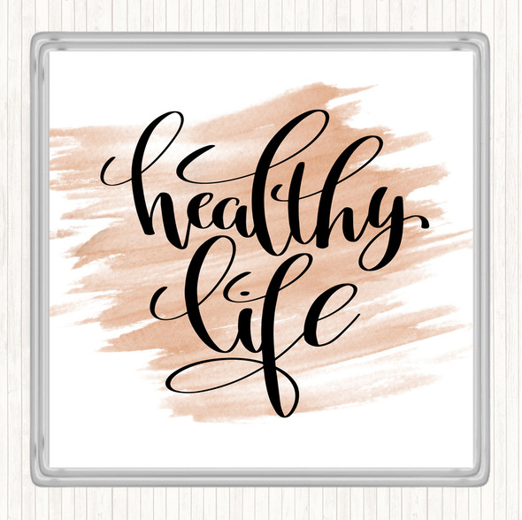 Watercolour Healthy Life Quote Drinks Mat Coaster