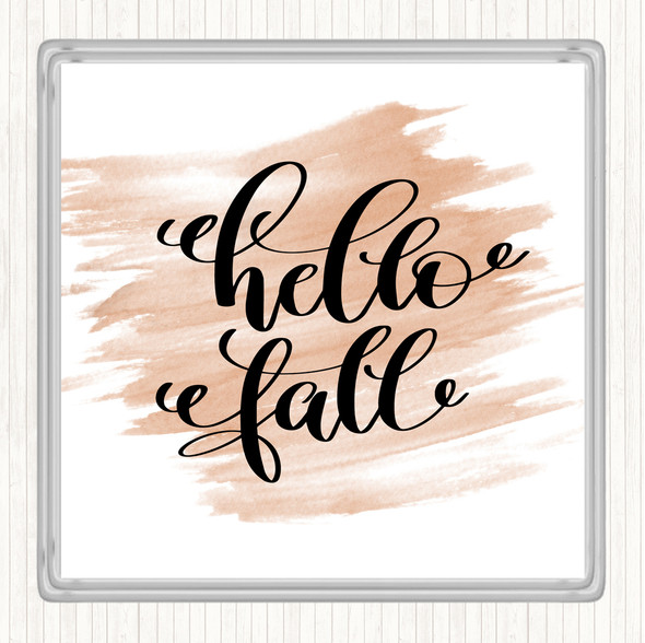 Watercolour Hello Fall Quote Drinks Mat Coaster