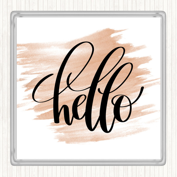 Watercolour Hello Swirl Quote Drinks Mat Coaster