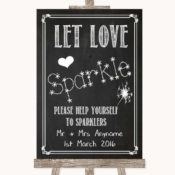 Chalk Sketch Let Love Sparkle Sparkler Send Off Personalised Wedding Sign