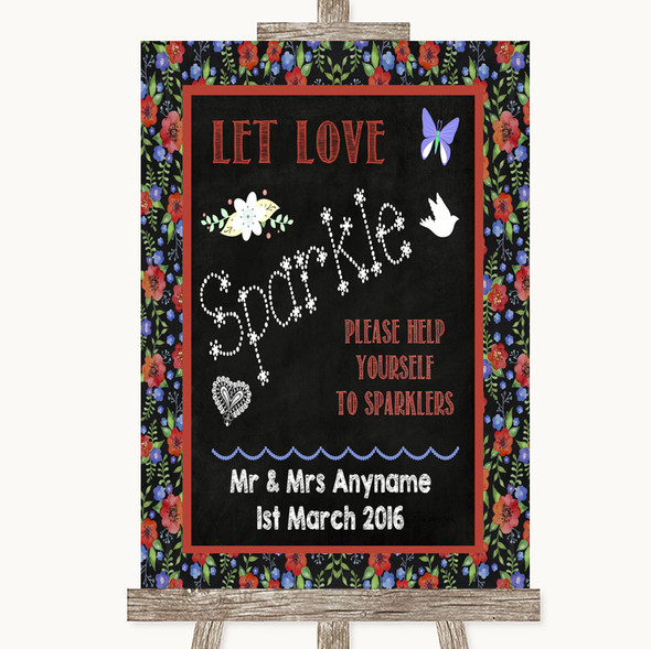 Floral Chalk Let Love Sparkle Sparkler Send Off Personalised Wedding Sign