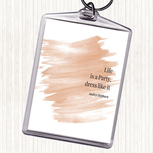 Watercolour Audrey Hepburn Life Is A Party Quote Bag Tag Keychain Keyring