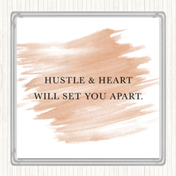 Watercolour Hustle And Heart Quote Drinks Mat Coaster