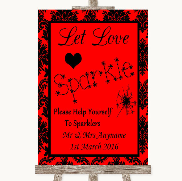 Red Damask Let Love Sparkle Sparkler Send Off Personalised Wedding Sign