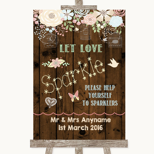 Rustic Floral Wood Let Love Sparkle Sparkler Send Off Personalised Wedding Sign