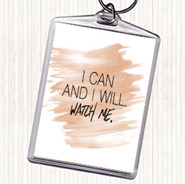 Watercolour I Can And I Will Quote Bag Tag Keychain Keyring