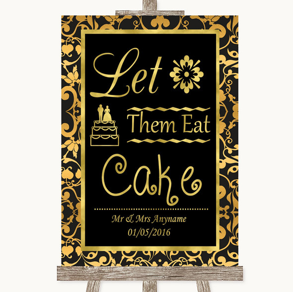 Black & Gold Damask Let Them Eat Cake Personalised Wedding Sign