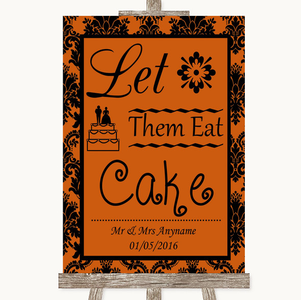 Burnt Orange Damask Let Them Eat Cake Personalised Wedding Sign