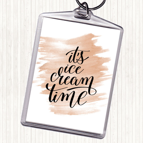 Watercolour Ice Cream Time Quote Bag Tag Keychain Keyring