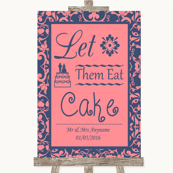 Coral Pink & Blue Let Them Eat Cake Personalised Wedding Sign
