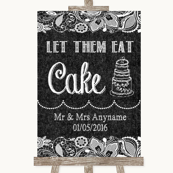 Dark Grey Burlap & Lace Let Them Eat Cake Personalised Wedding Sign